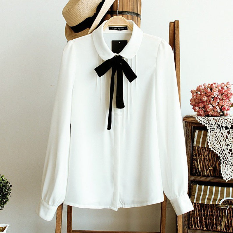 Fashion Women Elegant Bow Tie White Blouses Chiffon Casual Shirt Office Ladies Tops School Blusas Female Clothing new