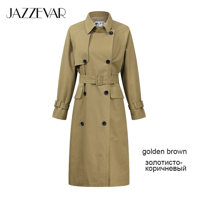 JAZZEVAR2019 New arrival autumn trench coat women top khaki color long cotton outwear loose clothing with belt fashion coat 9019