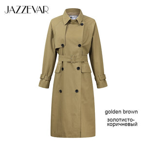 JAZZEVAR2019 New arrival autumn trench coat women top khaki color long cotton outwear loose clothing with belt fashion coat 9019