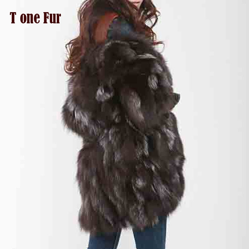 2019 New Free Shipping New Fashion Women Fashion Real Natural Fox Fur Long Coat Jacket for Winter Warm Over Coat FP335