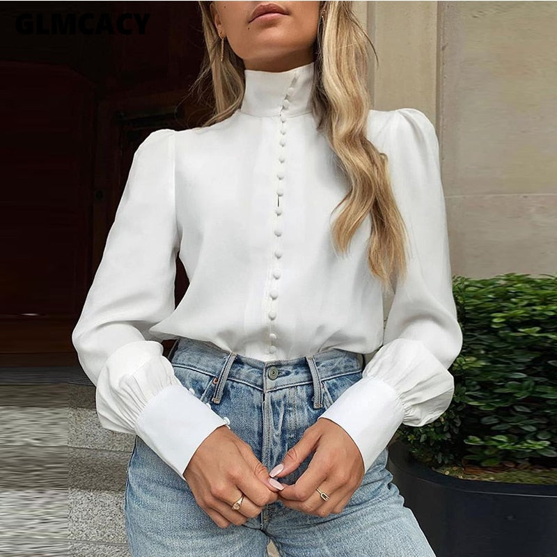 Women Solid Long Sleeve Single Breasted Blouses Tops Classy OL Workwear Chic Streetwear Autumn Shirts Elegant Tops