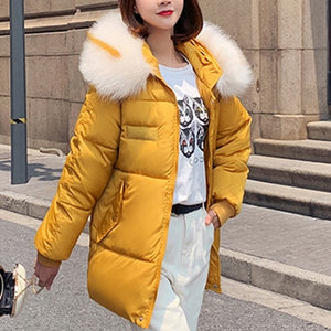 Casual Hooded Down Coats Women Winter Korean Big Size Thicken Fur Solid Zipper Parka Office Ladies Streetwear Female Down Jacket