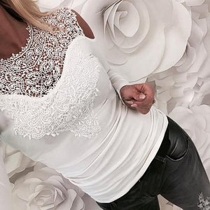 Elegant Office Lady Spring Summer Women Sexy Lace Long Sleeve Hollow Shirts Leotard Tops Casual Solid Flower Blouse Pullovers