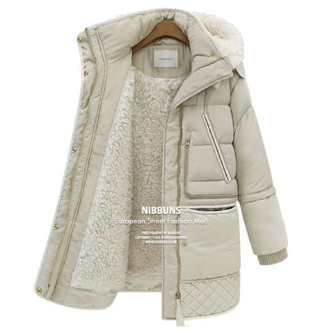 winter thick down jackets white duck feather lamb wool imitation women's down coat outerwear parkas overcoat QY15061702
